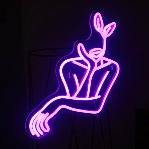 Neon Purple Self Love Woman Girl Plant Body Positivity Light Room Wall Decor